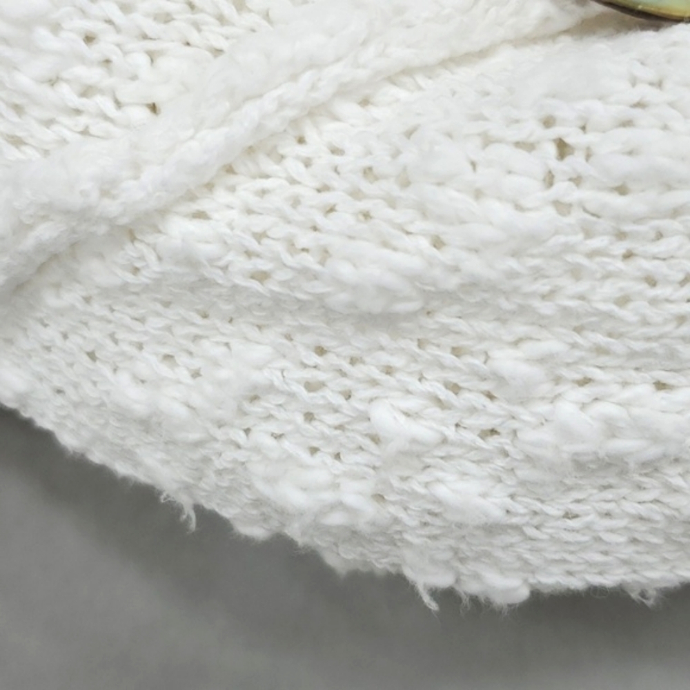 Habitat open knit sweater women's medium white textured cotton shell buttons - Picture 10 of 12